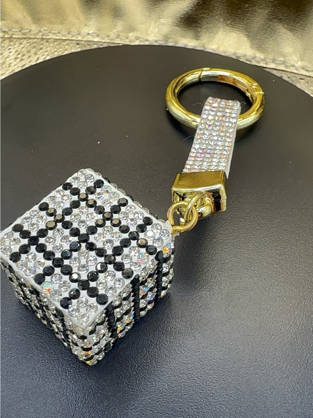Crystal Dice Keychain - Sparkling Black & Clear Accent